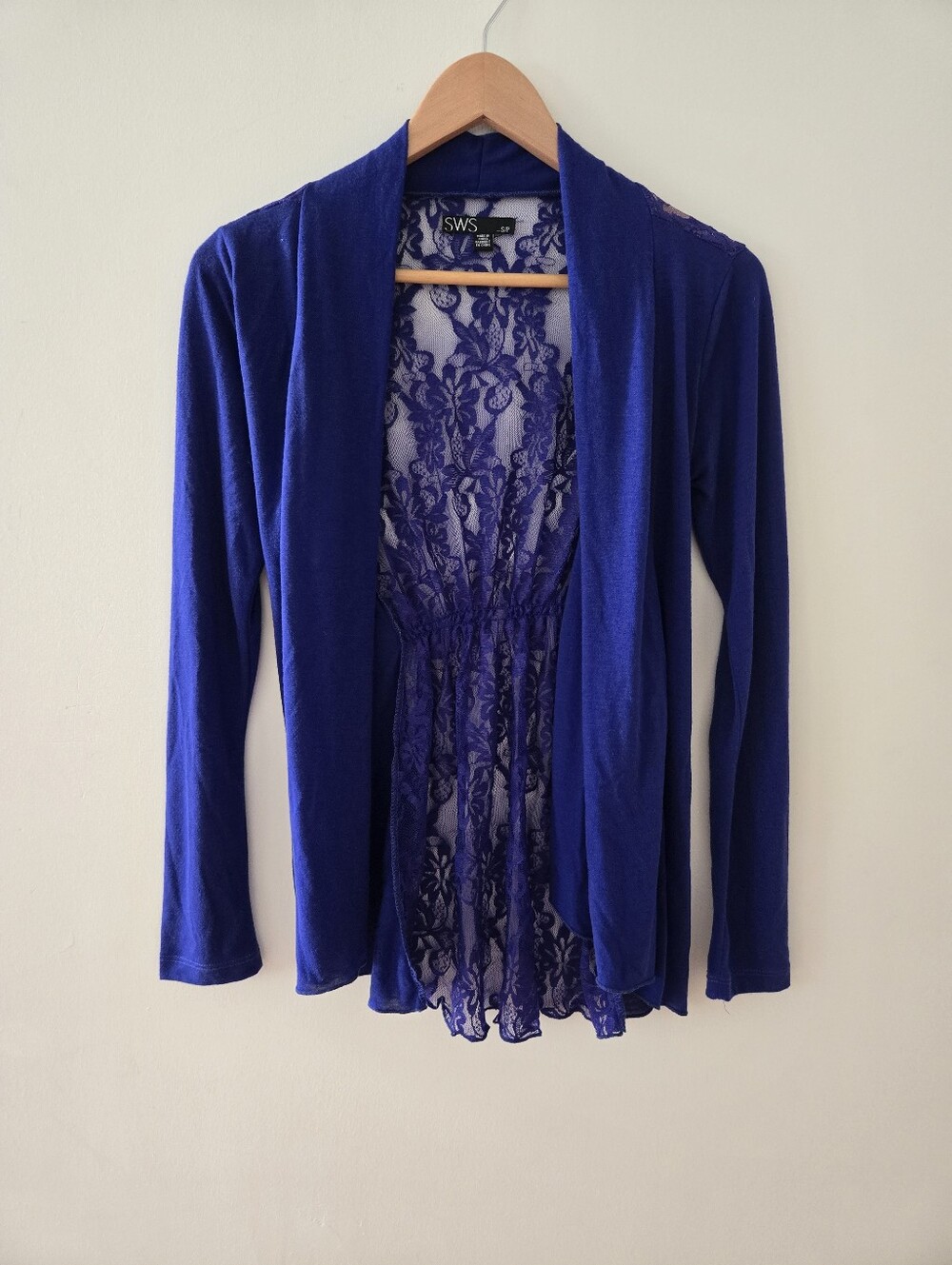 SWS Royal Blue Lace-Back Open Cardigan small